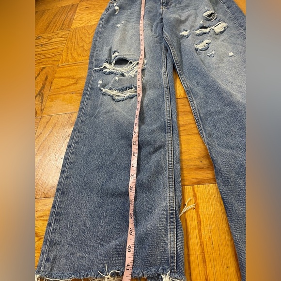 Zara The 90'S Full Length Jeans high Rise med blue size 8 causal distressred - Picture 3 of 6